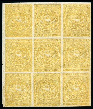 Stamp of Ecuador Ecuador: 1865-73, first-issue assembly comprising over 50 stamps