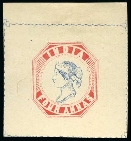 Stamp of India » 1854 Lithographs Spence 19: 4a aniline red and blue on yellowish wove paper