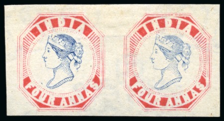 Stamp of India » 1854 Lithographs Spence 23: 4a aniline red and blue on yellowish paper in pair