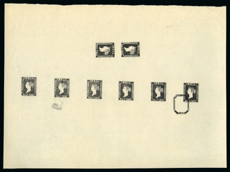 Stamp of India » 1854 Lithographs Spence 74, 75, 33, 6 & 7: Composite sheet on "Perkins Bacon & Co Ltd / London" watermarked paper