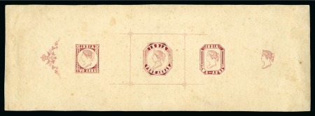 Stamp of India » 1854 Lithographs 2a square design (Spence 3), 2a octagonal design (Spence 7), 4a Head die III with surround of wavy lines and rosettes (Spence 8) and head only (Spence 50c) se-tenant in lake on white parchment paper
