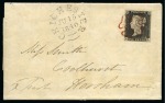 Stamp of Great Britain » 1840 1d Black and 1d Red plates 1a to 11 1840 1d Black pl.2 NL tied to 1840 (Jun 15) wrapper from Chichester to Horsham (Sussex) by crisp Maltese Cross in distinctive deep red