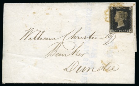 Stamp of Great Britain » Coloured Maltese Cross Cancellations 1840 1d Black pl.2 QJ tied to 1840 (Dec 6) entire from Anstruther (Fife, Scotland) by Maltese Cross in distinctive shade of bistre 