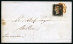 Stamp of Great Britain » 1840 1d Black and 1d Red plates 1a to 11 1840 1d Black pl.4 GH, just clear to good margins, tied to 1840 (Jun 19) wrapper from Glasgow (Scotland) to Bolton by neat orange-red Maltese Cross