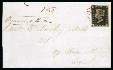 Stamp of Great Britain » Coloured Maltese Cross Cancellations 1840 1d Black pl.3 LA tied to 1840 (Dec 4) wrapper sent from Haddington to Edinburgh (Scotland) by crisp BROWN Maltese Cross