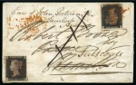 Stamp of Great Britain » 1840 1d Black and 1d Red plates 1a to 11 1840 1d Black pl.6 KI, good to huge margins, tied to 1840 (Aug 16) envelope to Hamilton (Scotland) redirected with a further 1d black
