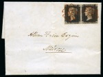 Stamp of Great Britain » 1840 1d Black and 1d Red plates 1a to 11 1840 1d Black pl.6 KD-KE pair tied to 1841 (Feb 2) entire from Galashiels to Melrose (Scotland) by neat red Maltese Crosses