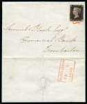 Stamp of Great Britain » Coloured Maltese Cross Cancellations 1840 1d Black pl.4 MJ, good to very good margins, tied to 1840 (Sep 9) wrapper by crisp ORANGE Maltese Cross of Dumbarton