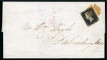 Stamp of Great Britain » 1840 1d Black and 1d Red plates 1a to 11 1840 1d Black pl.4 MJ, fine to large margins, tied to 1840 (Nov 27) wrapper by smudgy brown Maltese Cross of Ayr 