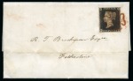 Stamp of Great Britain » 1840 1d Black and 2d Blue "May Dates" 1840 1d Black pl.1a DH tied to 1840 (May 8) entire from London to Folkestone tied by crisp red Maltese Cross on the third day of usage