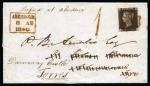Stamp of Great Britain » 1840 1d Black and 1d Red plates 1a to 11 1840 1d Black pl.1b ML tied to 1840 (Aug 7) wrapper from Aberdeen to Aberdour then to Forres (Scotland) originally sent pre-paid in cash with "1" 