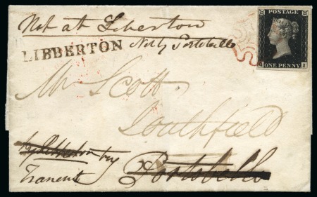Stamp of Great Britain » 1840 1d Black and 1d Red plates 1a to 11 1840 1d Black pl.1b QI tied to 1841 (Jan 15) wrapper from Haddington to Portobello (Scotland), redirected twice