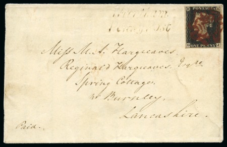 Stamp of Great Britain » 1840 1d Black and 1d Red plates 1a to 11 1840 1d Black pl.2 DJ, tied to 1841 (Feb) wrapper from Wrentham (Suffolk) to Burnley by deep red-brown Maltese Cross