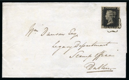 Stamp of Great Britain » 1840 1d Black and 1d Red plates 1a to 11 1840 1d Black pl.10 GH tied to 1841 (Feb 24) wrapper from London to Dublin by neat black Maltese Cross