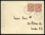Stamp of Ascension » Great Britain Used in Ascension Ascension 1916 (29 JU) censored "Ewens" cover to London bearing Great Britain 1912-22 1½d. red-brown pair,