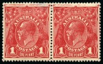Stamp of Australia » Commonwealth of Australia 1914-20 KGV 1d carmine red pair wmk small crown with PRINTING FLAW, mint