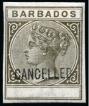 Stamp of Barbados Barbados 1882 Perforated colour trials, eight examples in the colours of the ½d. to 5/- the 4d. in grey and the 6d. Imperf. 