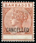 Stamp of Barbados Barbados 1882 Perforated colour trials, eight examples in the colours of the ½d. to 5/- the 4d. in grey and the 6d. Imperf. 