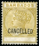 Stamp of Barbados Barbados 1882 Perforated colour trials, eight examples in the colours of the ½d. to 5/- the 4d. in grey and the 6d. Imperf. 
