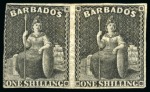 Stamp of Barbados Barbados 1873 1/- Black horizontal pair unused part o.g, wmk Large Star, Clean-Cut Perf 14.5 to 15.5, variety "Imperf between", 