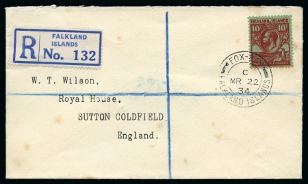 Stamp of Falkland Islands Falkland SG123/5 2/6. 5/- and 10/- on Fox Bay Registered Covers RARE