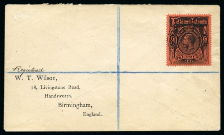 Stamp of Falkland Islands Falkland 1920 (15 OC) registered "Wilson" cover from Stanley to Birmingham with 1912-20 1 pound black/red