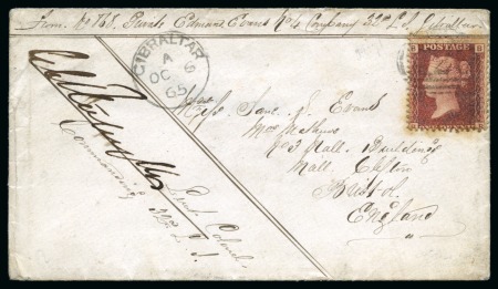 Stamp of Gibraltar Gibraltar 1865 (Oct 6) soldiers cover from Gibraltar to Bristol 