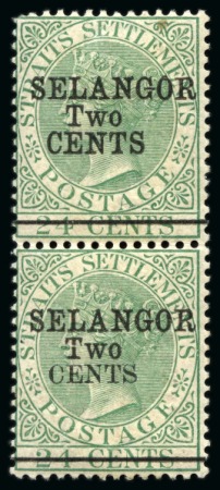 Stamp of Malaysia » Malaysian States » Selangor MALAYA SELANGOR 1891 2c on 24c green vertical pair from rows 9-10 of the setting 