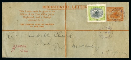 Stamp of Papua Papua SG93w 1925 registered 4d P/S env uprated 1/2d Very Rare Commercial Usage.