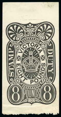 Stamp of Australia » Victoria 1884-96 STAMP DUTY 8 pounds die proof in black on unwatermarked wove paper