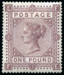 Stamp of Great Britain » 1855-1900 Surface Printed » 1867-83 High Values 1867-83 Wmk Anchor £1 brown-lilac on blued paper, unused