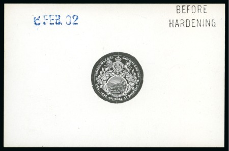 Stamp of Antigua & Barbuda Antigua 1902 (6 Feb) die proof in black on glazed card (92 x 60mm) of vignette for 1903-07 ½d to 2/- 