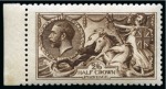 Stamp of Great Britain » King George V » 1913-19 Seahorse Issues 1915 De La Rue 2/6d. Very deep brown marginal example from the left of the sheet,