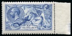 Stamp of Great Britain » King George V » 1913-19 Seahorse Issues 1915 De La Rue 10/- Bright Cambridge Blue marginal example from the right of the sheet, 