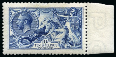 Stamp of Great Britain » King George V » 1913-19 Seahorse Issues 1915 De La Rue 10s deep intense bright blue mint nh from the right of the sheet