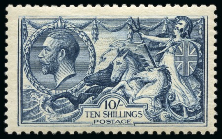 Stamp of Great Britain » King George V » 1913-19 Seahorse Issues 1918-19 Bradbury Wilkinson 10/- steel blue, centred to lower left, superb unmounted mint. 