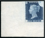 Stamp of Great Britain » Line Engraved Essays, Plate Proofs, Colour Trials and Reprints 1840 1d Rainbow trial, state 3, in Prussian blue on white wove paper