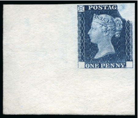 Stamp of Great Britain » Line Engraved Essays, Plate Proofs, Colour Trials and Reprints 1840 1d Rainbow trial, state 3, in Prussian blue on white wove paper
