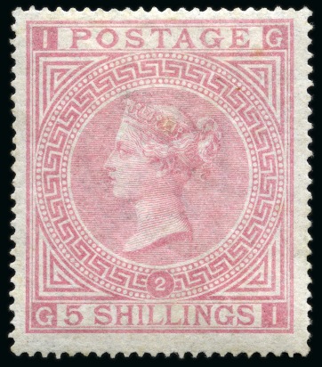 Stamp of Great Britain » 1855-1900 Surface Printed » 1867-83 High Values 1867-83 Wmk MC 5s pale rose pl.2 mint large part original gum