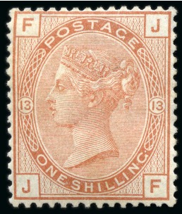 Stamp of Great Britain » 1855-1900 Surface Printed » 1873-80 Large Coloured Corner Letters 1880 Wmk Spray 1s orange-brown pl.13 mint