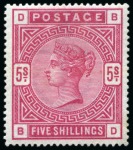 Stamp of Great Britain » 1855-1900 Surface Printed » 1883-84 & 1888 High Values 1883-84 5s Crimson mint nh