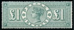 Stamp of Great Britain » 1855-1900 Surface Printed » 1887-1900 Jubilee Issue & 1891 £1 Green 1891 £1 Green mint nh, well centred and very fresh colour
