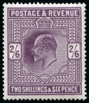 Stamp of Great Britain » King Edward VII » 1902-10 De La Rue Issues 1902-10 De La Rue 2s6d deep slate purple on chalk surfaced paper, mint nh