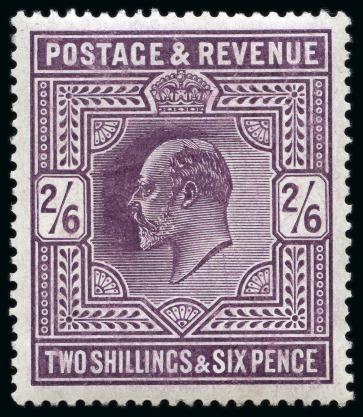 Stamp of Great Britain » King Edward VII » 1902-10 De La Rue Issues 1902-10 De La Rue 2s6d deep slate purple on chalk surfaced paper, mint nh