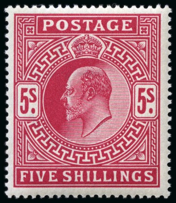 Stamp of Great Britain » King Edward VII » 1902-10 De La Rue Issues 1902-10 De La Rue 5s bright carmine, mint nh