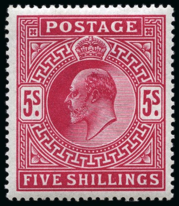 Stamp of Great Britain » King Edward VII » 1902-10 De La Rue Issues 1902-10 De La Rue 5s deep bright carmine, mint nh