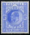 Stamp of Great Britain » King Edward VII » 1902-10 De La Rue Issues 1902-10 De La Rue 10/- Deep ultramarine, fresh unmounted mint; 