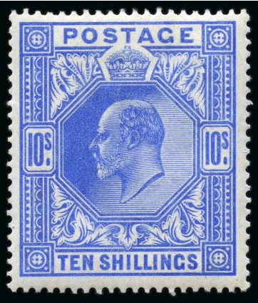 Stamp of Great Britain » King Edward VII » 1902-10 De La Rue Issues 1902-10 De La Rue 10/- Deep ultramarine, fresh unmounted mint; 