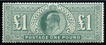 Stamp of Great Britain » King Edward VII » 1902-10 De La Rue Issues 1902-10 De La Rue £1 dull blue-green; fresh unmounted mint, 