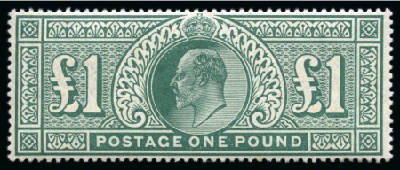 Stamp of Great Britain » King Edward VII » 1902-10 De La Rue Issues 1902-10 De La Rue £1 dull blue-green; fresh unmounted mint, 